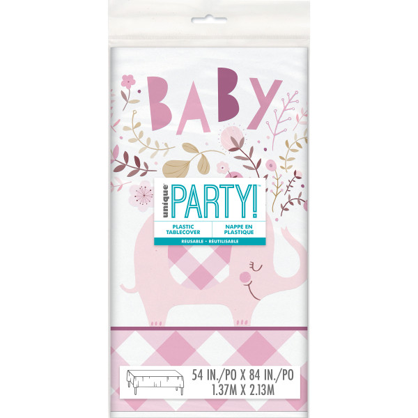 Pink Floral Elephant Plastic Table Cover 54"x84"