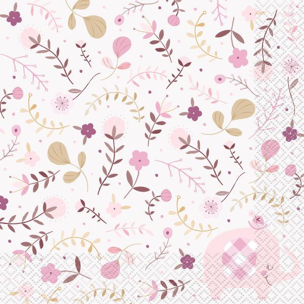 Pink Floral Elephant Luncheon Paper Napkins (16 pack)
