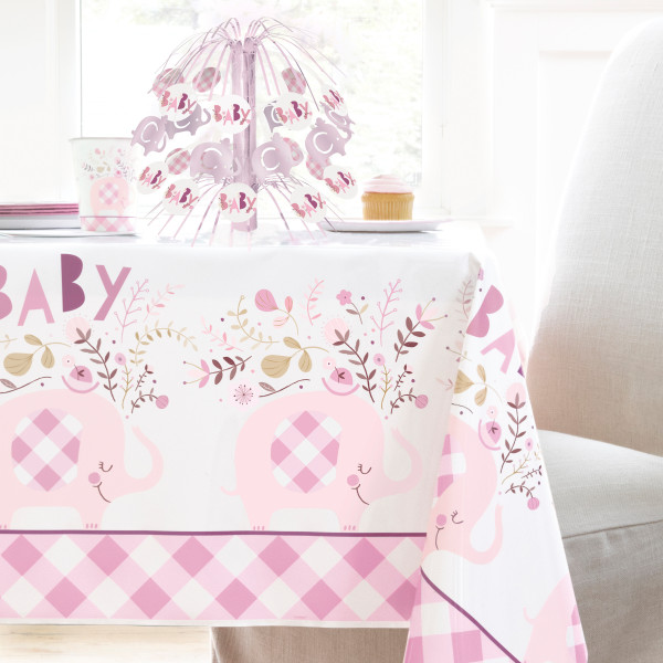 Pink Floral Elephant Plastic Table Cover 54"x84"