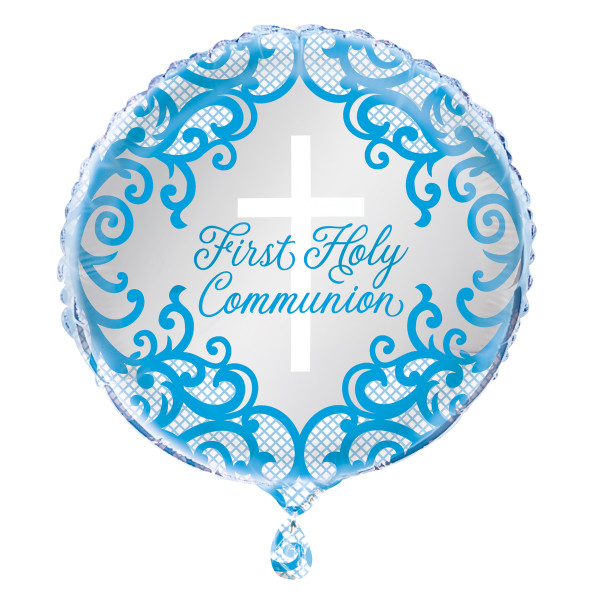 18" Fancy Blue Cross First Holy Communion Foil Balloon