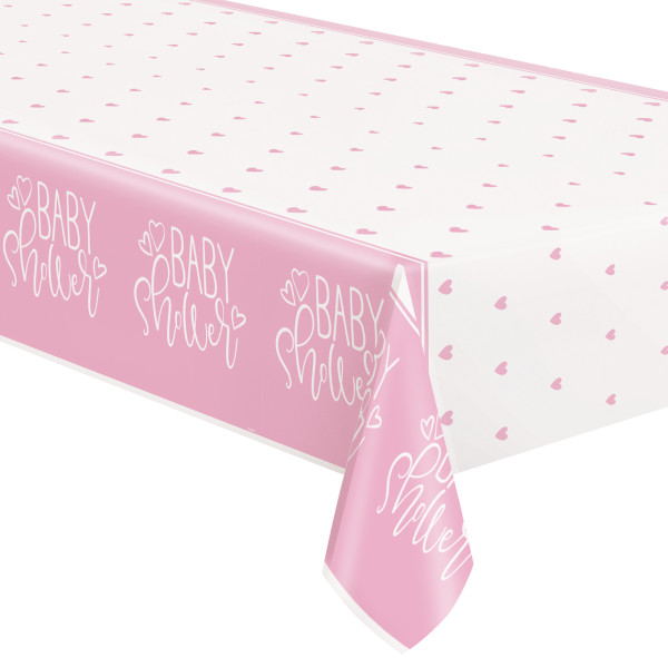 Pink Hearts Baby Shower Rectangular Plastic Table Cover 54in x 84in