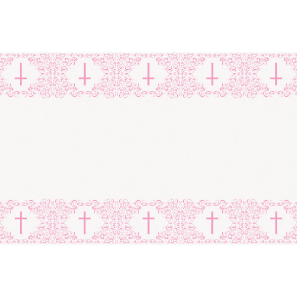 Pink Holy Cross Rectangular Plastic Table Cover 54in x 84in