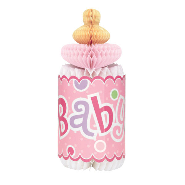 Pink Dots Baby Shower Bottle-Shaped Honeycomb Decoration 12 inch