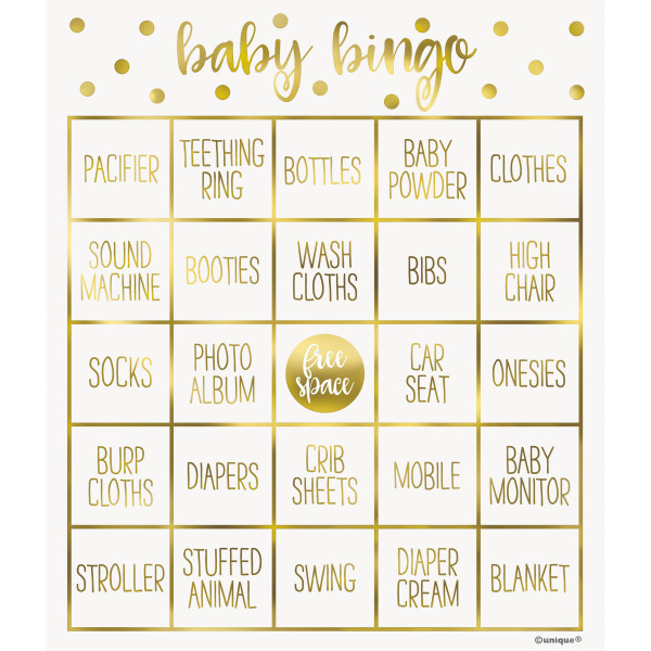 Gold Baby Shower Bingo Kit for 8 - Foil Stamping