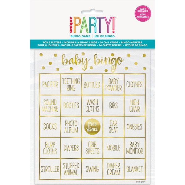 Gold Baby Shower Bingo Kit for 8 - Foil Stamping