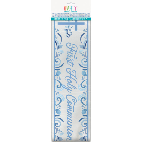Blue Holy Cross First Holy Communion Foil Banner 9 ft - Long Fold