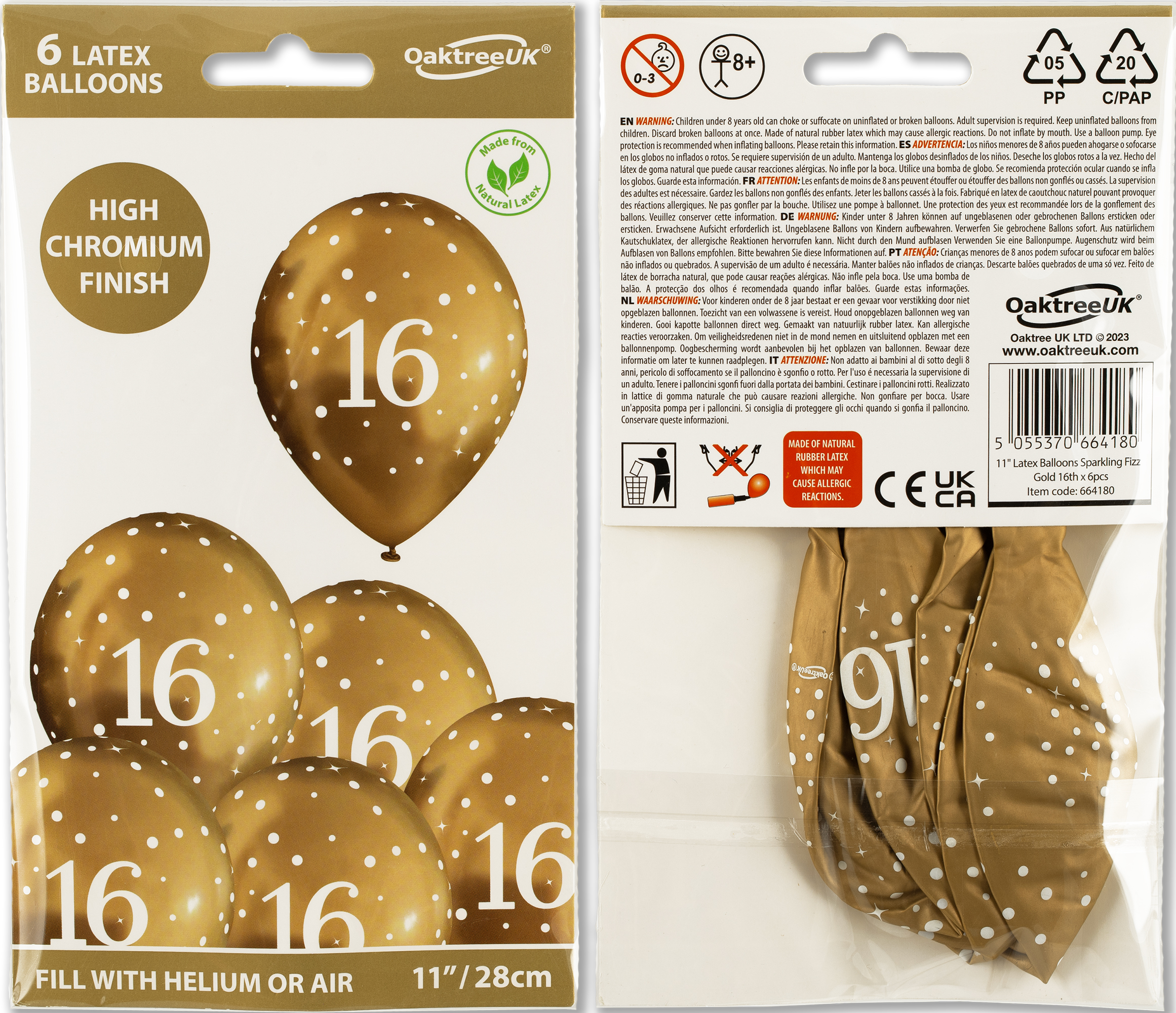 16th Birthday Sparkling Fizz Gold Latex Balloons