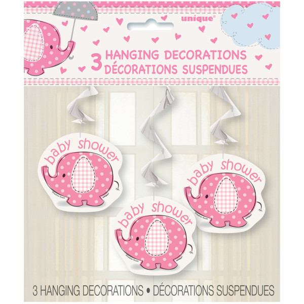 26 inch Pink Umbrellaphants Hanging Swirl Decorations  (3 pack)