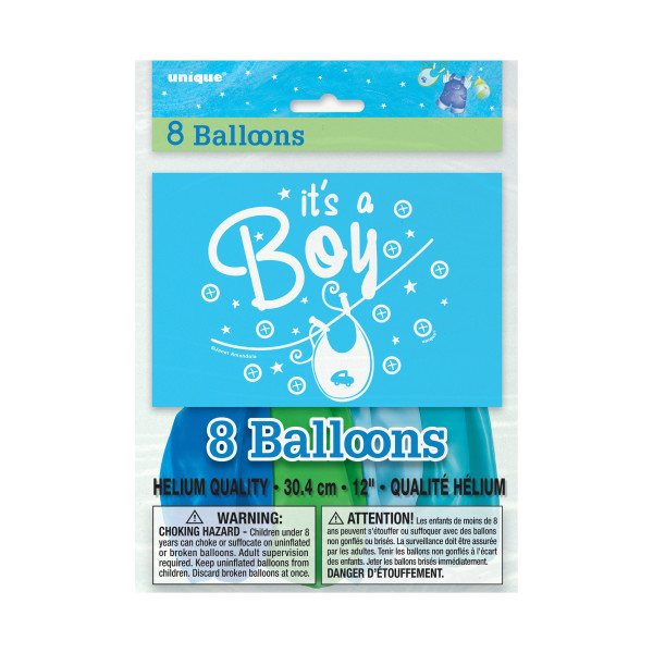 Blue Clothesline Baby Shower 12" Latex Balloons (8 pack)