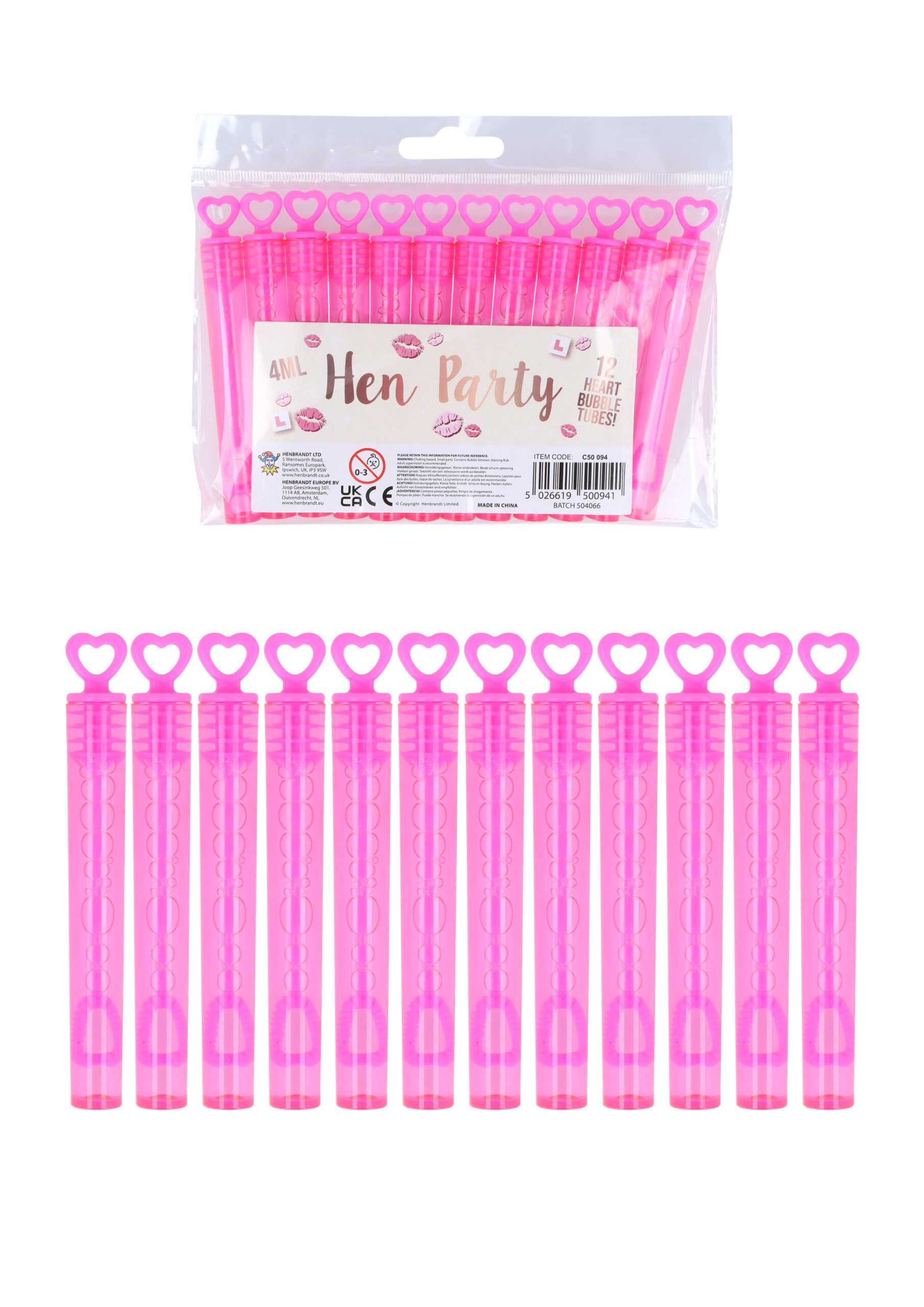 Pink Heart Bubble Tubes (4ml) Hen Party Accessories / Party Favours (12 pack)