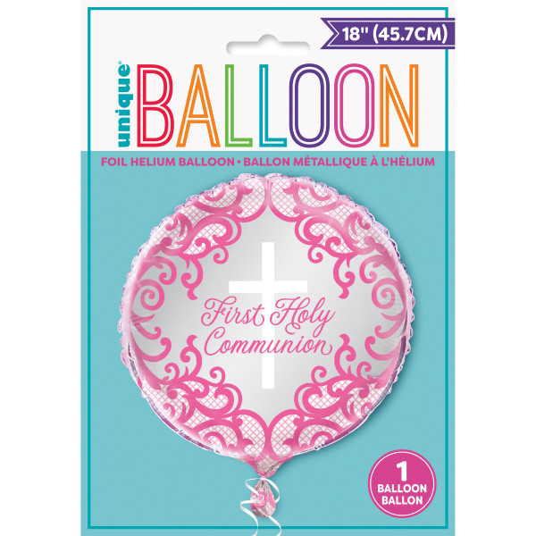 18" Fancy Pink Cross First Holy Communion Foil Balloon