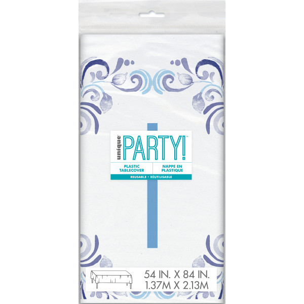 Blue Holy Cross Rectangular Plastic Table Cover 54in x 84in