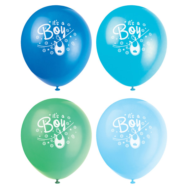 Blue Clothesline Baby Shower 12" Latex Balloons (8 pack)