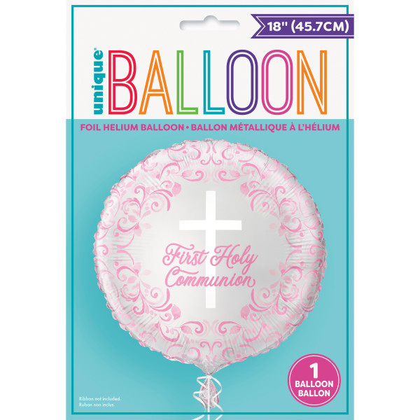 Pink Holy Cross First Holy Communion Round 18" Foil Balloon