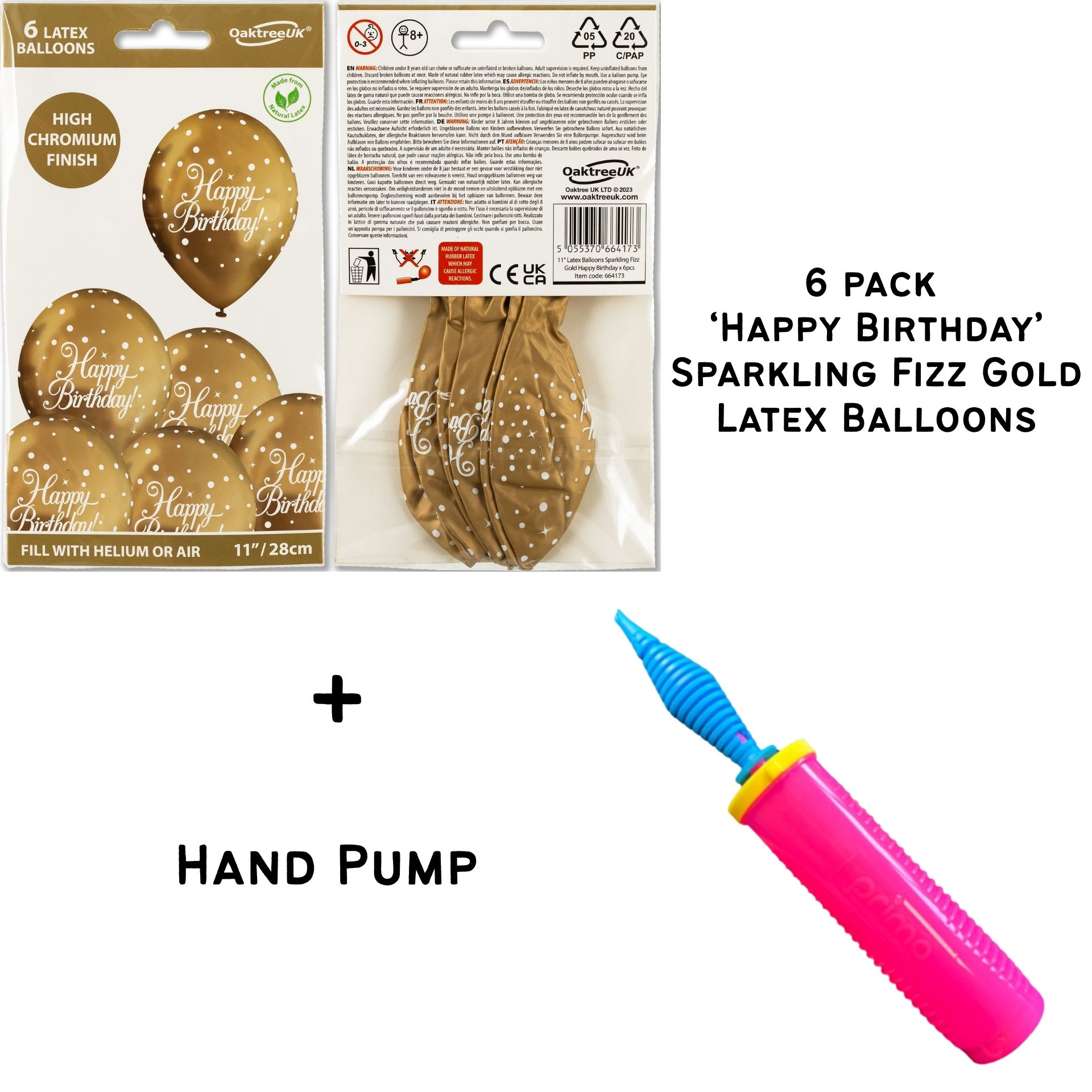 11inch Gold Sparkling Fizz 'Happy Birthday' Latex Balloons  (6 pack)