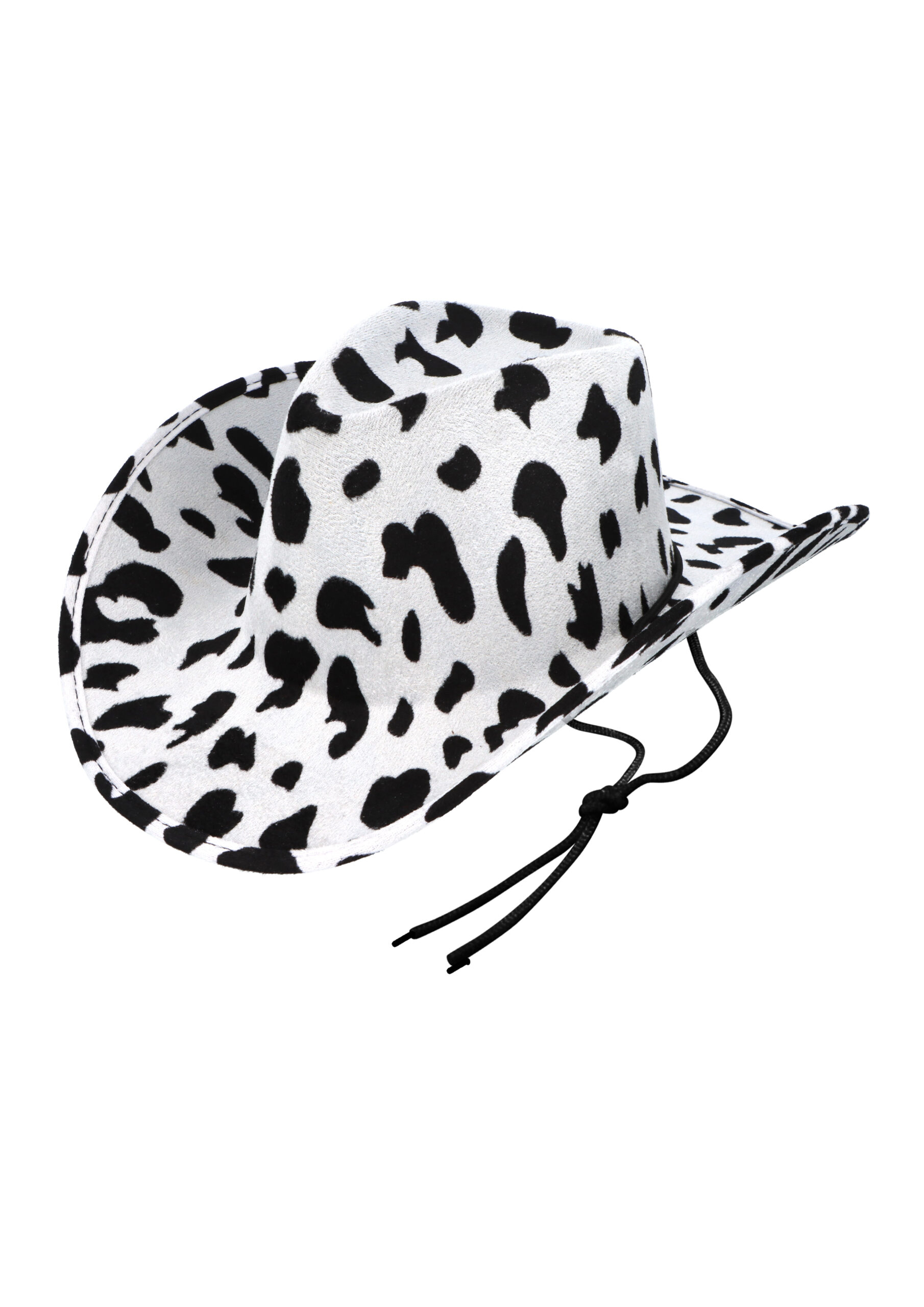 White and Black Cow Print Cowboy Hat with Cord (Adult)