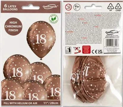 11inch Sparkling Fizz Rose Gold 18th Birthday Latex balloons - 6 pack