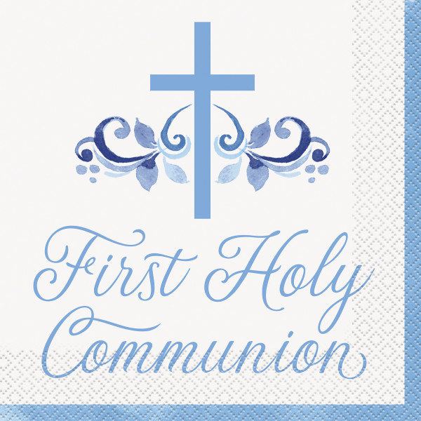 Blue Holy Cross First Holy Communion Luncheon Napkins (16 pack)