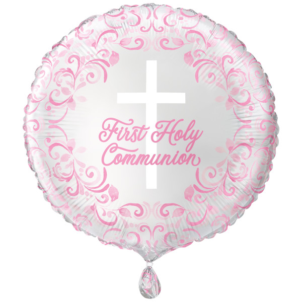 Pink Holy Cross First Holy Communion Round 18" Foil Balloon