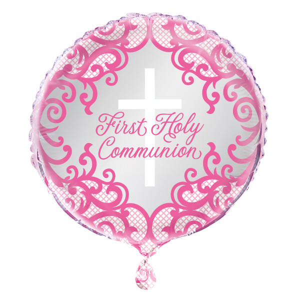 18" Fancy Pink Cross First Holy Communion Foil Balloon