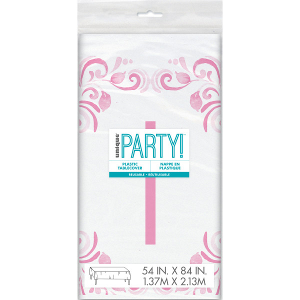 Pink Holy Cross Rectangular Plastic Table Cover 54in x 84in