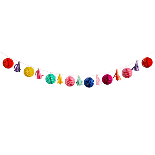 Bright Coloured Honeycomb & Tassel Garland - (2m)