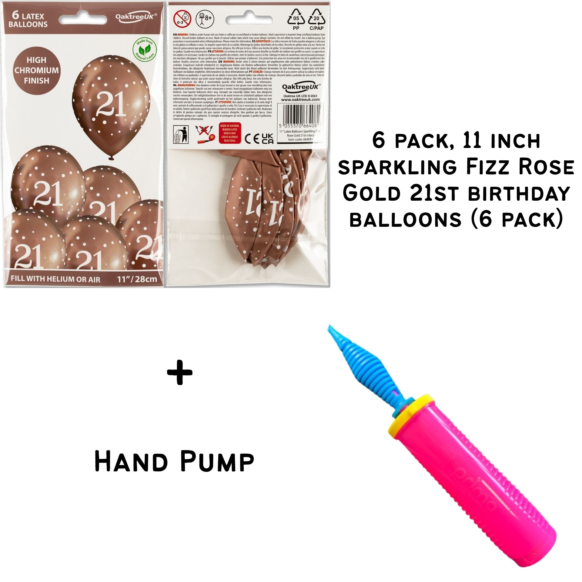 11inch Sparkling Fizz Rose Gold 21st Birthday Latex balloons - 6 pack