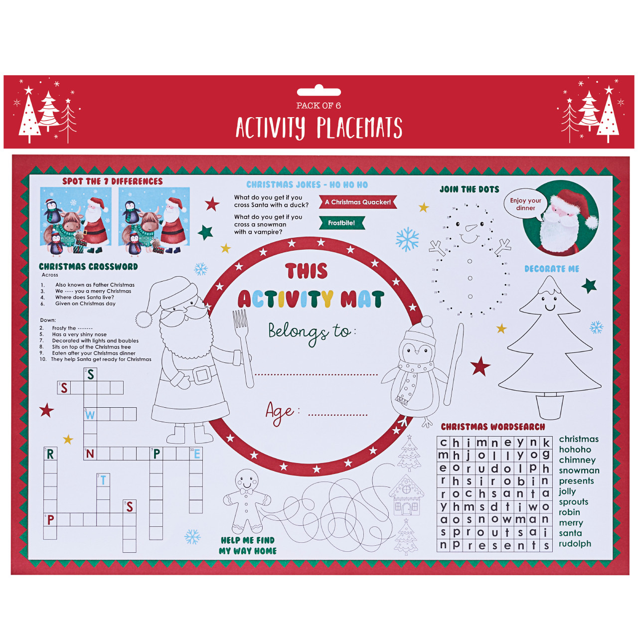 Christmas Activity Paper Placemats (6 pack)