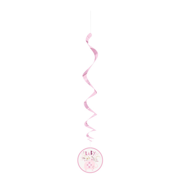 Pink Floral Elephant Hanging Swirl Decorations 26in (3 pack)