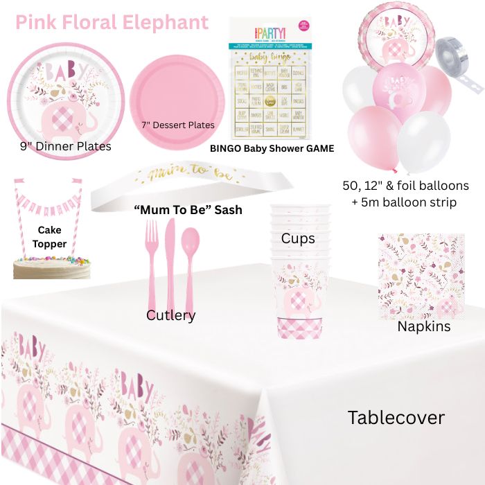 Pink Floral Elephant Baby Shower Kit