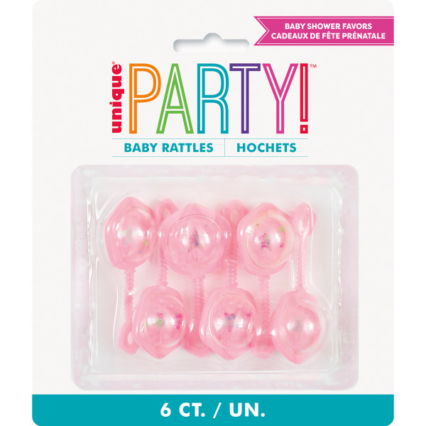 Pink Baby Rattle Favors 2.5in (6 pack)