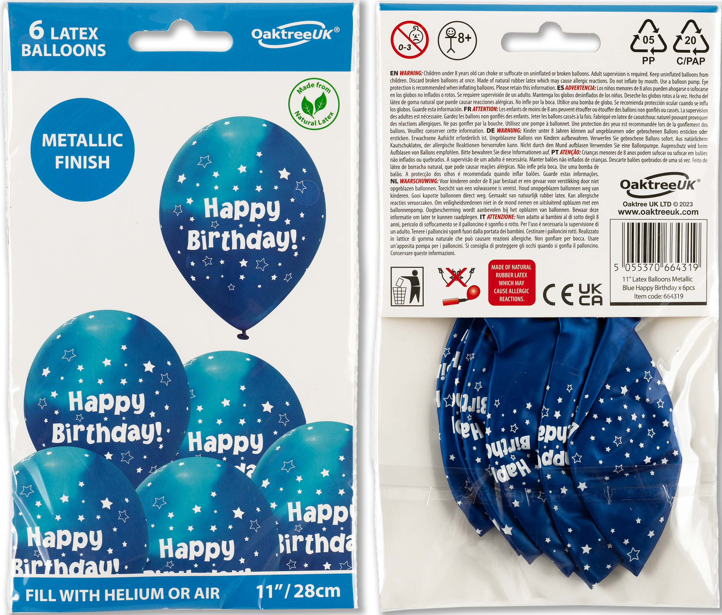 Happy Birthday Metallic Blue Finish with Sparkly stars Balloons (6 pack)