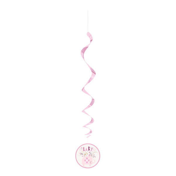 Pink Floral Elephant Hanging Swirl Decorations 26in (3 pack)