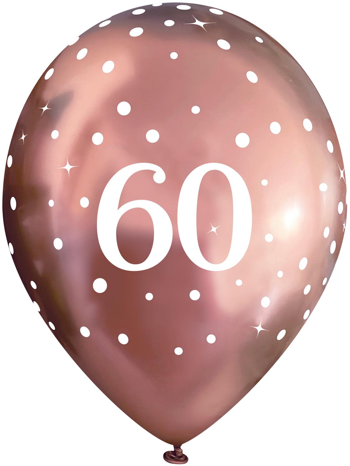 11inch Sparkling Fizz Rose Gold 60th Birthday Latex balloons - 6 pack