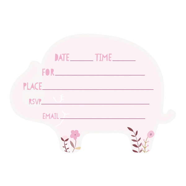 Pink Floral Elephant Party Invitations (8 pack)
