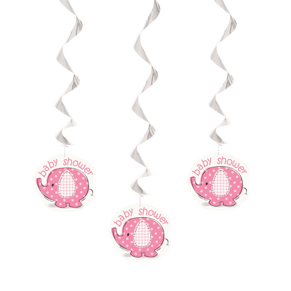 26 inch Pink Umbrellaphants Hanging Swirl Decorations  (3 pack)