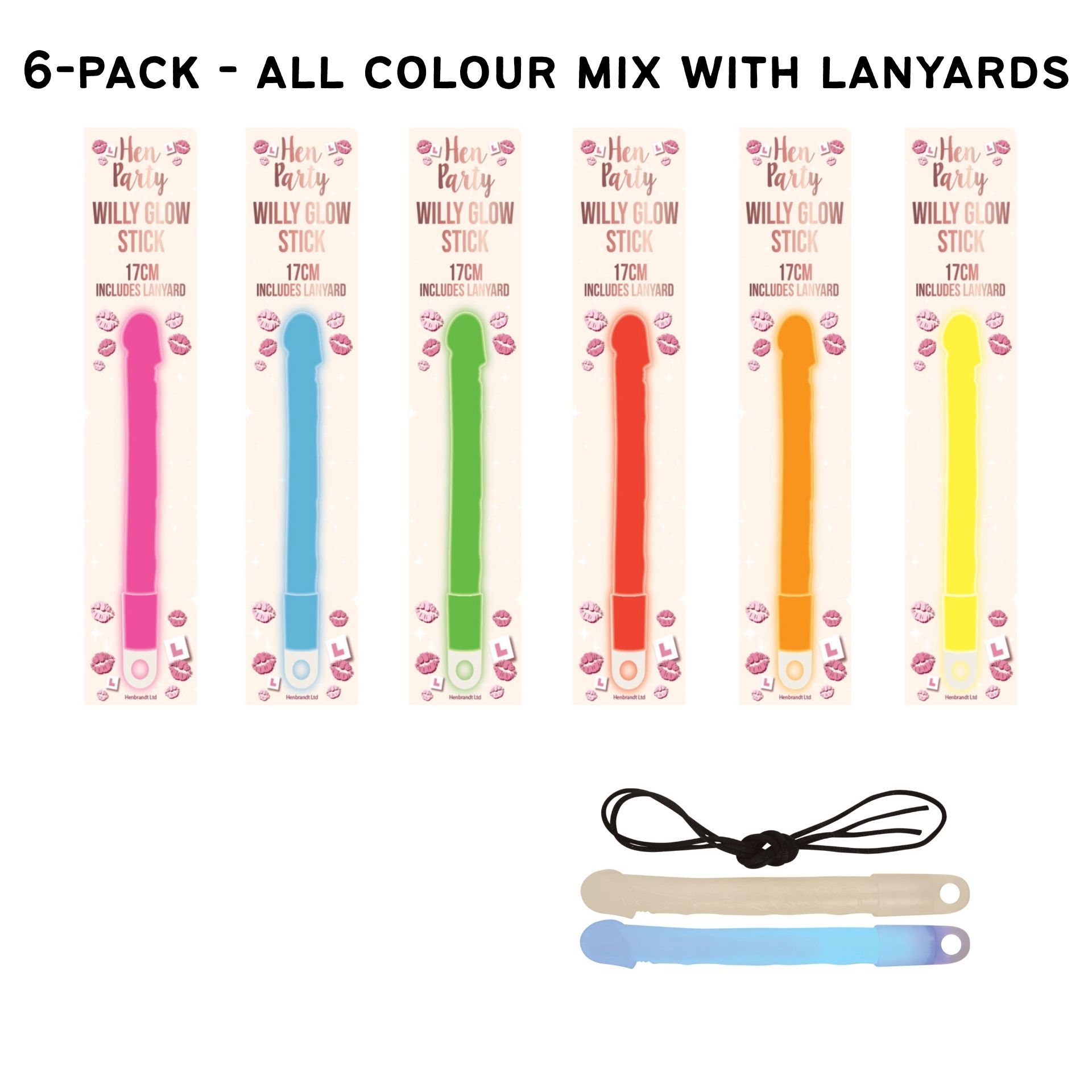 Hen Party Willy Glow Sticks with Lanyards (17.5cm) 
