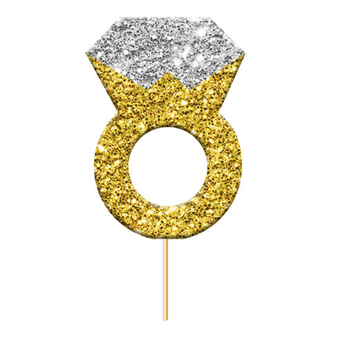 Engagement Ring Glitter Cake Toppers (12 pack)