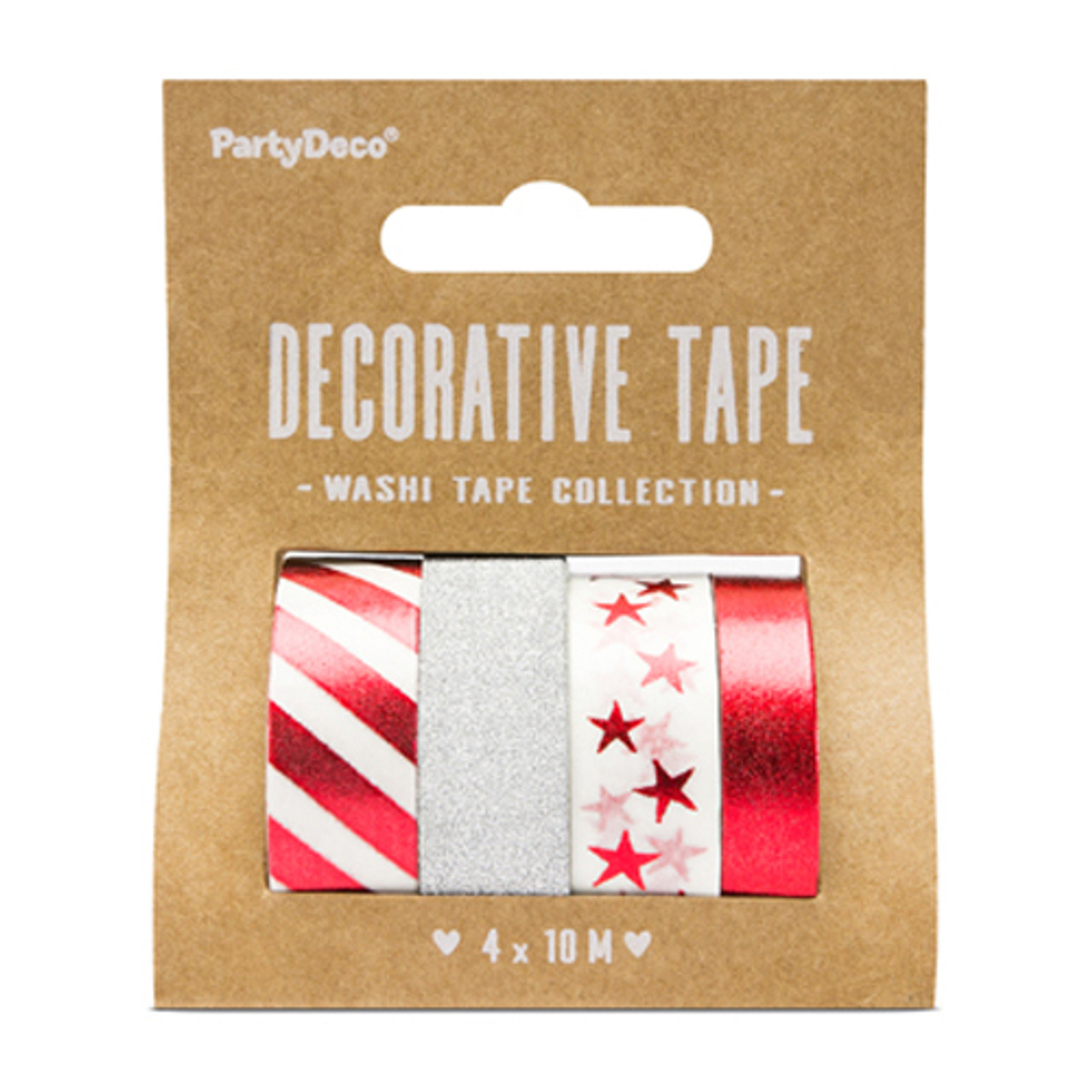 Red & Silver Washi Tape Collection - 1.5cm x 10m (4 pack)
