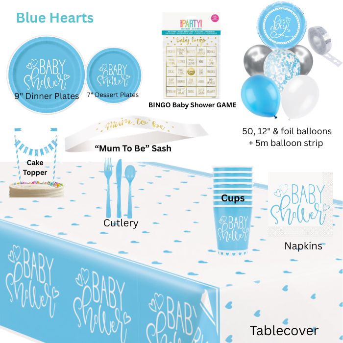 Blue Hearts Baby Shower Kit