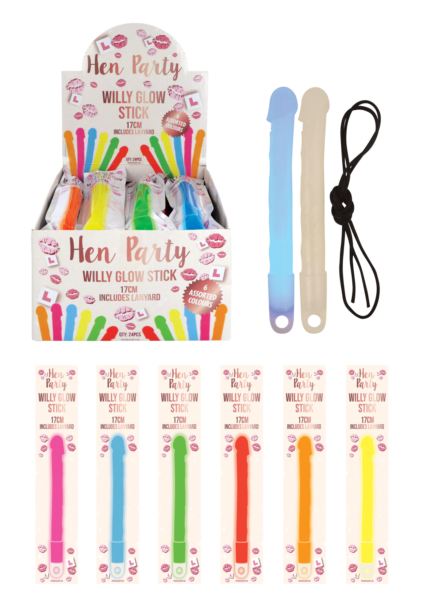 Hen Party Willy Glow Sticks with Lanyards (17.5cm)