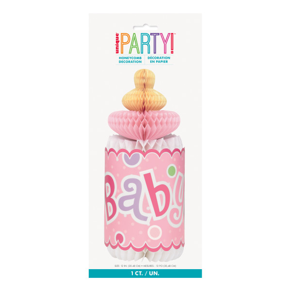 Pink Dots Baby Shower Bottle-Shaped Honeycomb Decoration 12 inch
