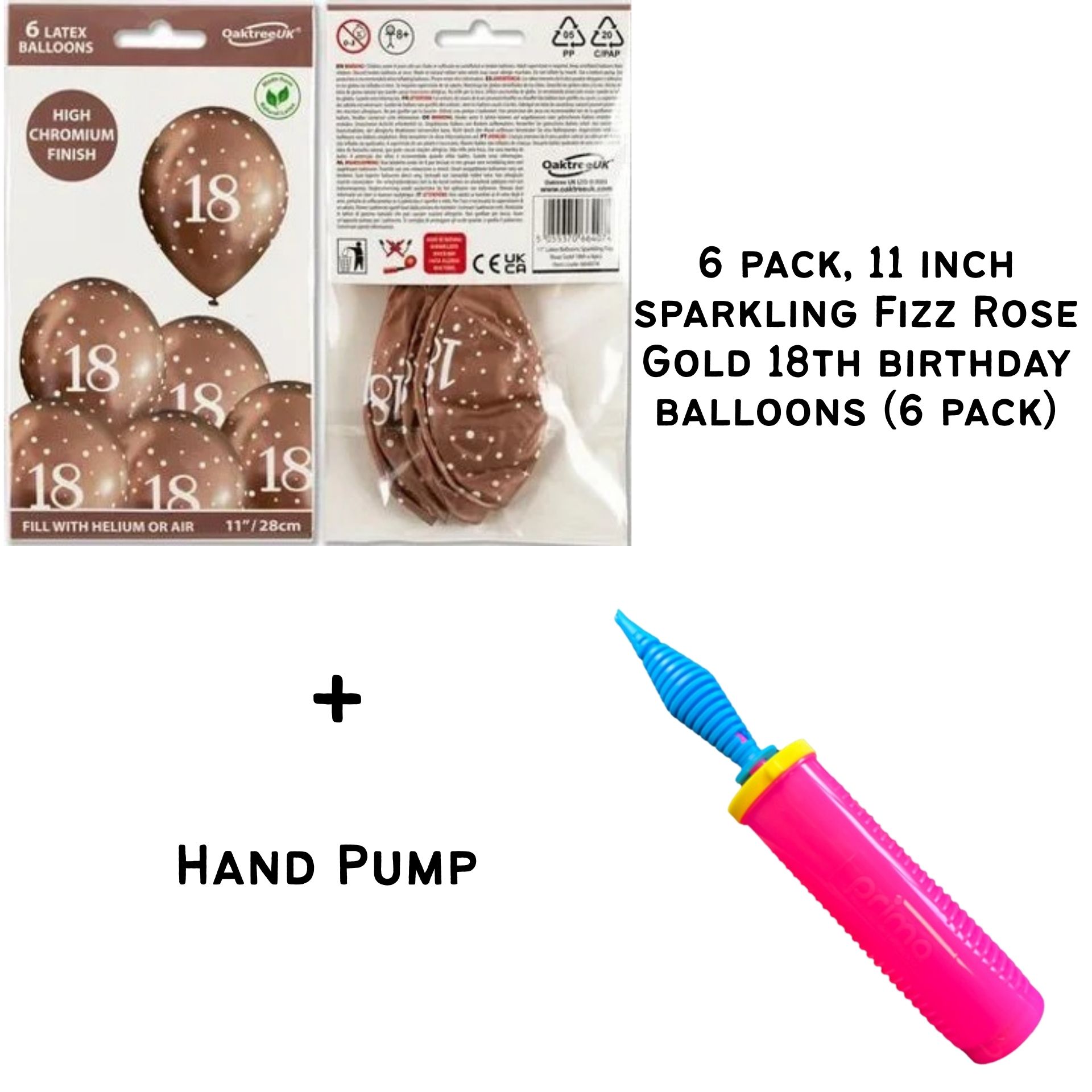 11inch Sparkling Fizz Rose Gold 18th Birthday Latex balloons - 6 pack