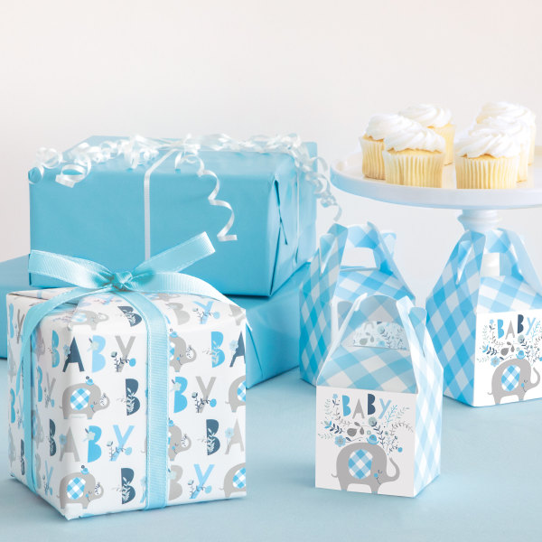 Blue Floral Elephant Favor Boxes (8 pack)