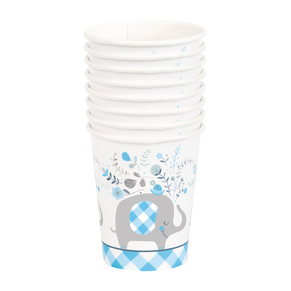 Blue Floral Elephant 9oz Paper Cups 8 pack