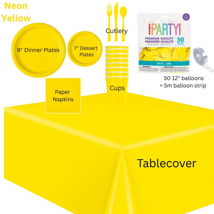 Neon Yellow Party Supplies Set