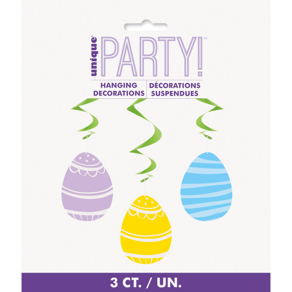 Colorful Gingham Easter Eggs Hanging Swirl Decorations 26in (3 pack)
