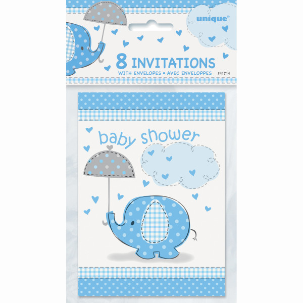 Umbrellaphants Blue Invitations, (8 pack)