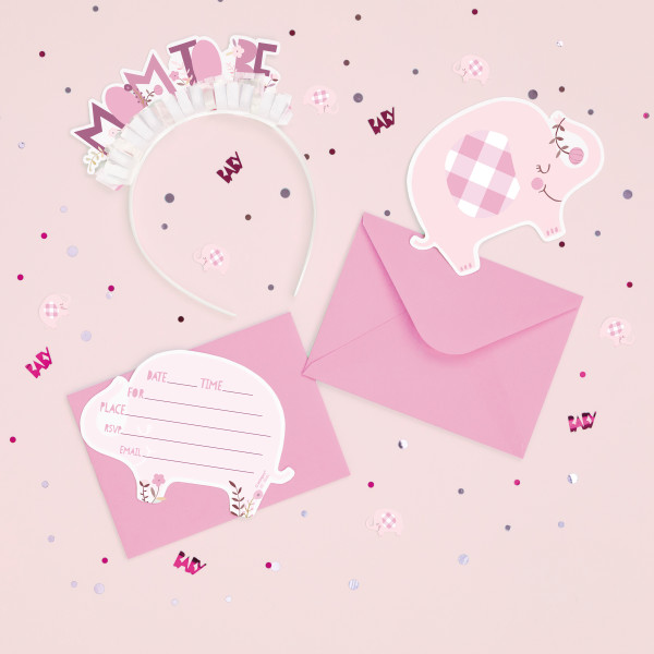 Pink Floral Elephant Party Invitations (8 pack)