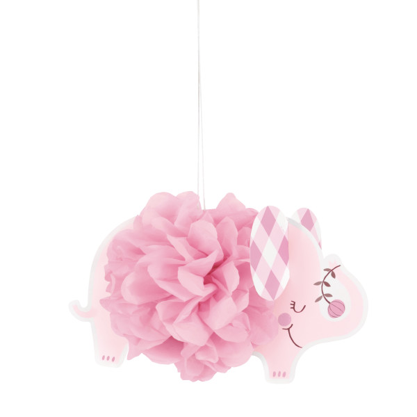 Pink Floral Elephant 9" Hanging Tissue Pom Pom Decorations (3 pack)
